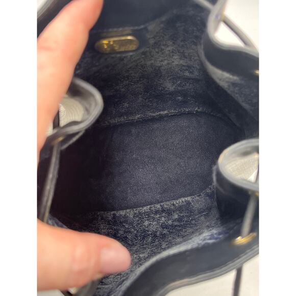 Gucci Italy Vintage 1980's GG Monogram Navy Gray Drawstring Bucket Bag - Picture 11 of 15